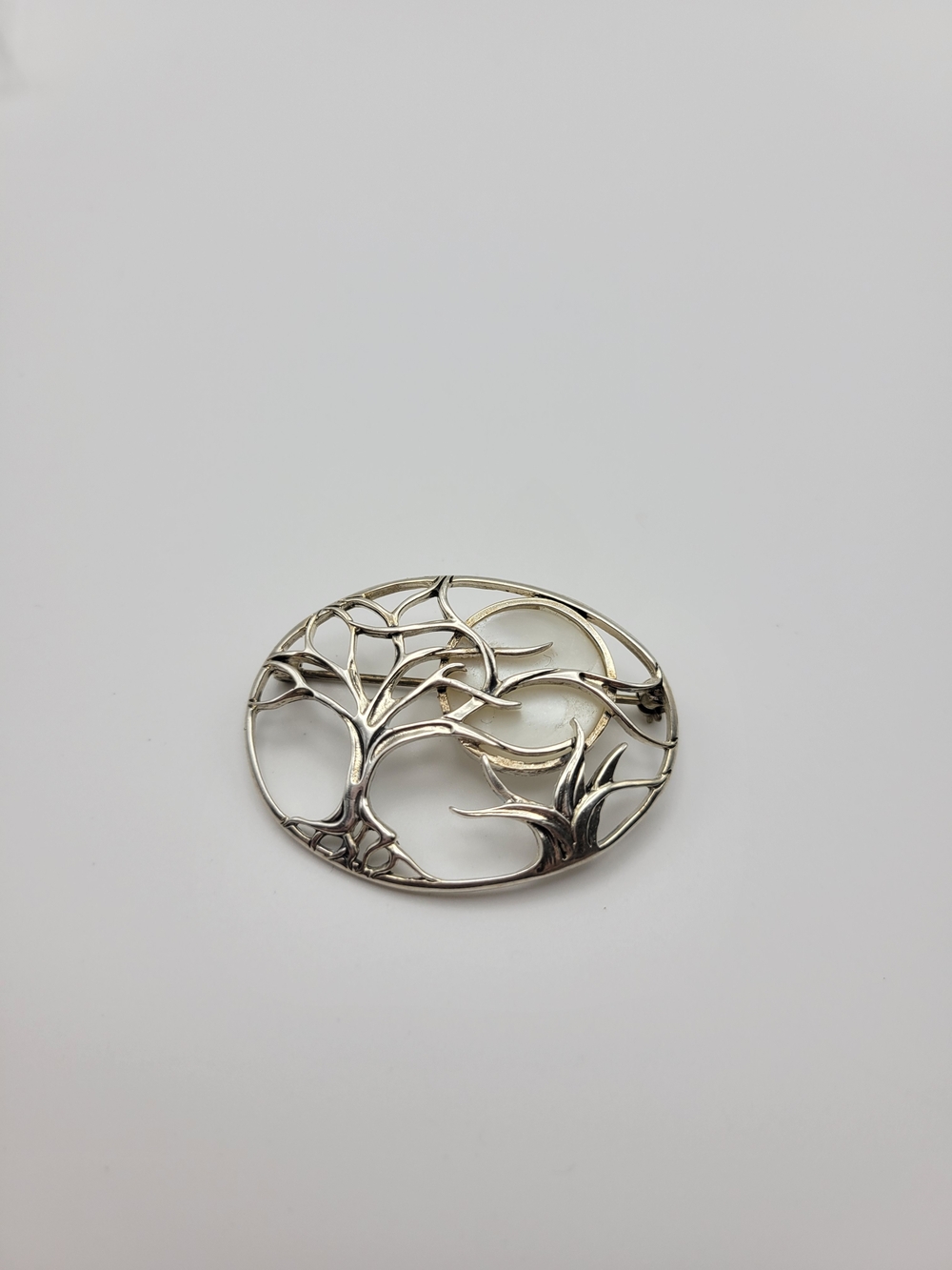 Vintage Sterling Silver Jez Jezlaine "Winter Moon" Mother Of Pearl Pin Brooch